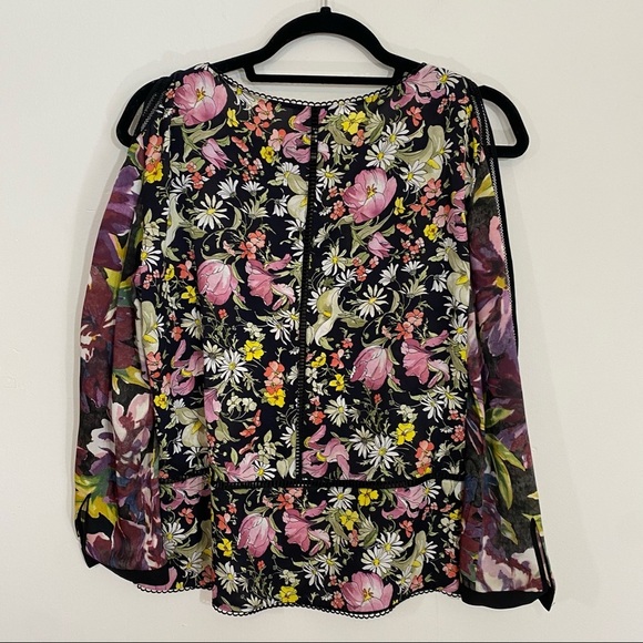 3.1 Phillip Lim Cold Shoulder Meadow Flower Floral 100% Silk Blouse Sz 8 - Picture 4 of 6